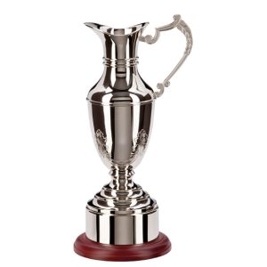 Image showing nickel plated claret jug with wonderful decorated handle on white background