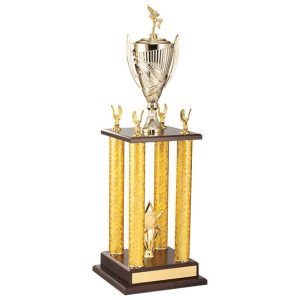 image showing gold-coloured tower trophy cup with a sporting figure of your choice on top.