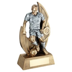 Image showing man kicking ball flame design resin football trophy against white background