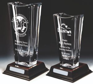 Image showing two bohemia crystallite large vases of different sizes against a black smoky background
