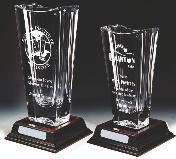 Image showing two bohemia crystallite large vases of different sizes against a black smoky background