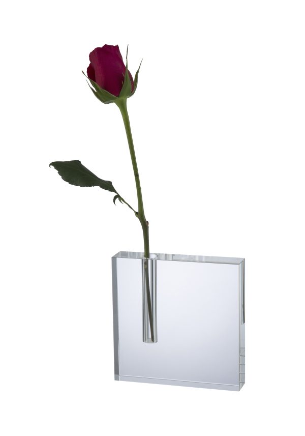 Image showing crystal flower holder vase against white background with red rose
