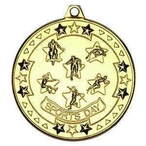 Image showing m83 tristar sports day medal in gold against white background