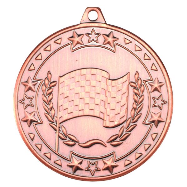 Image showing silver metal medal with chequered flag plus wreath with stars around the edge