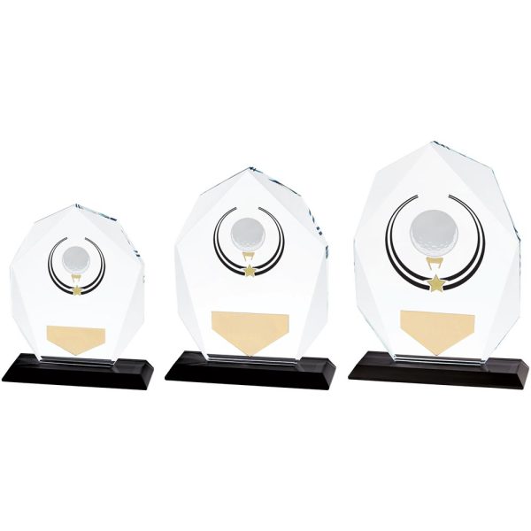 Image showing all three sizes of glacier golf glass awards CR17080 against white background